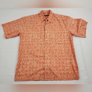 Tori Richard Shirt Mens Medium Orange Short Sleeve Button Up Floral